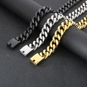 Men Cuban Link Chain Necklace Stainless Steel Polished Dominant Heavy Punk Hip Hop Style Streetwear Jewelry For Male