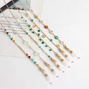 Glasses Chain Sunglasses Strap Mask Lanyard Alloy Colorful Beads Flower Heart Butterfly Decorative Eyewear Accessory For Women Anti Slip Elegant