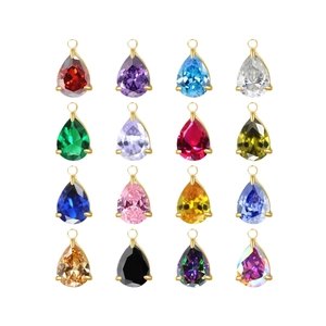 Waterdrop-shaped cubic zirconia pendants in 16 colors with gold-plated stainless steel settings