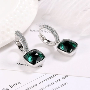 Luxurious S925 silver square emerald earrings with sparkling zircon stones in a pair