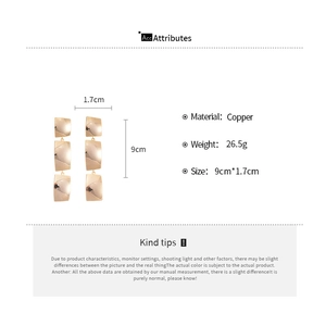 Detailed size specifications for 18k gold plated triple square twisted drop earrings