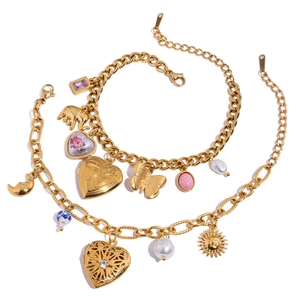 Retro gold layered charm bracelets with heart elephant and butterfly pendants