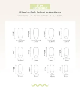 Size chart showing 12 different dimensions for medium ballet press-on fake nails