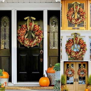 Couronne d'automne avec hortensias et nœud beige, décoration pour diverses portes
