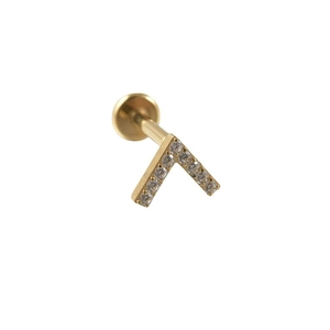 Piercing in titanio dorato con design a V e zirconi incastonati per labbra e orecchie