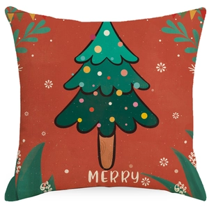 Christmas cartoon Christmas tree pillow cover in red linen for festive sofa decoration