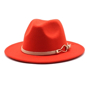 Chapeau Fedora Unisexe Vintage en Feutre de Laine Large Bord Plat Jazz Avec Ceinture en Cuir à Boucle Métallique Couleur Unie Style Britannique Protection Solaire Casquette Voyage Fête