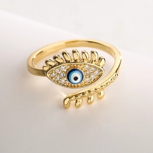 Evil Eye Open Adjustable Ring Gold Plated Copper With Zircon Enamel Artificial Pearl Boho Fashion Jewelry For Women Vintage