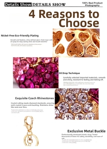 Close-up of mouse keychain showing pink crystals, gold plating, and heart-shaped details