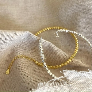 Minimalist S925 sterling silver geometric faceted bead bracelets in gold and silver