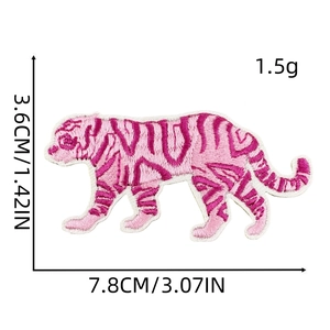 Pink tiger embroidered patch measuring 7.8x3.6cm with detailed animal pattern fabric