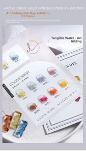 Detail view of 11-color watercolor marble nail ink set showing gradient smoke and gold effects