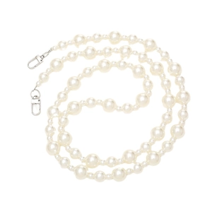 White faux pearl crossbody strap with silver metal lobster clasps for phones and bags