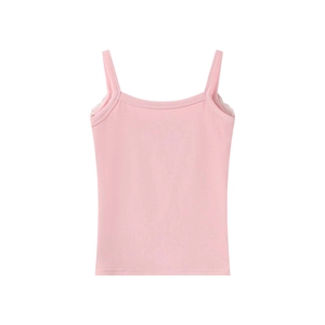 Detail of pink camisole featuring delicate lace trim and soft modal cotton fabric texture