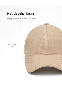 Detail view of the 13cm deep cap crown with diamond-quilted PU leather texture