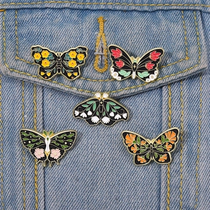 Vintage Alloy Butterfly Enamel Brooch Pin Floral Pattern Animal Badge For Clothing Decor Jewelry Gift For Women