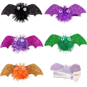 Glitzernde Halloween Fledermaus Haarklammern in fünf Farben mit Wackelaugen Dekor