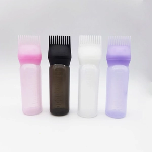 Set of four 170ml hair dye root comb applicator bottles in pink, black, white, and purple