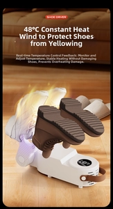 White electric shoe dryer with leather strap drying boots with purple UV light mode