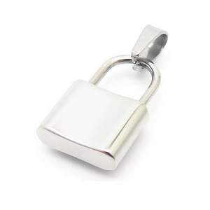 Polished silver stainless steel lock pendant charm for DIY jewelry and necklaces