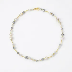 Colorful Artificial Pearl Necklace Vintage Copper 18K Gold Plated Multi Color Faux Artificial Pearls Clavicle Chain Jewelry For Women Elegant