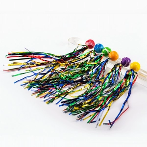 Colorful elastic tinsel balls set for decoration featuring vibrant reflective ribbons