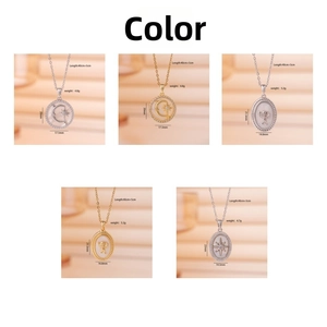 Detailed views of 18K gold plated pendants with star, moon and angel motifs and zircons