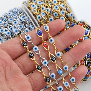 Evil Eye Beaded Chain Stainless Steel DIY Jewelry Making Accessory Boho Style Color Preserving Loose Chain