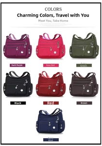 Layout a matrice con sette colori della borsa a tracolla in nylon con tasche multiple
