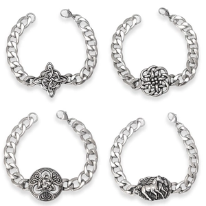 Men Stainless Steel Cuban Link Bracelet Retro Celtic Knot Horse Embossed Punk Hip Hop Jewelry Gift