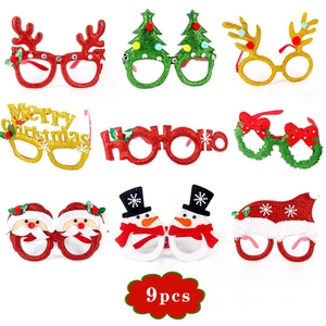 Set of 9 festive Christmas party glasses with reindeer antlers and holiday themed designs