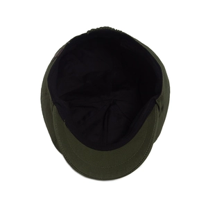 Classic dark olive newsboy cap in cotton twill with elastic back strap and breathable lining