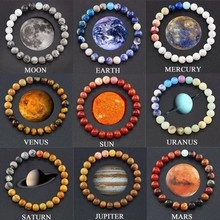 Solar system natural stone bracelets featuring tiger eye and lapis lazuli beads