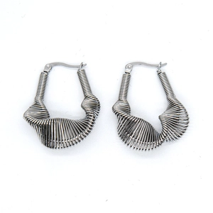 Modern U-shaped silver stainless steel earrings with layered spring wire spiral design