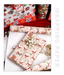 Festive Christmas wrapping paper with Santa and reindeer motifs on red velvet background