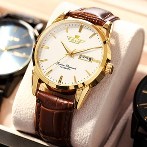 Kingnuos Luxury Couple Quartz Watch Metal Case Leather Strap Waterproof Luminous Calendar Casual Business Men Women Wristwatch