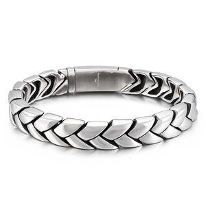 Men Keel Chain Bracelet 316L Stainless Steel Polished Wheat Ear Woven Style Hip Hop Punk Jewelry