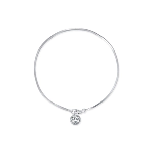S925 sterling silver blade snake bone bracelet with a sparkling single round zircon charm
