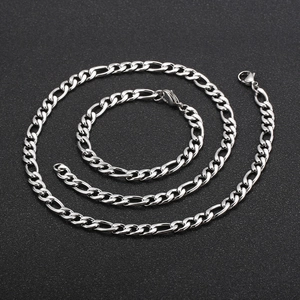 Collier Et Bracelet Homme Maille Figaro Acier Inoxydable Bijoux Hip Hop Poli Accessoire Minimaliste