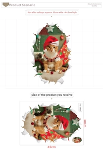 Detail of 3D Christmas cat wall sticker showing layout and finished size dimensions