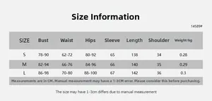 Size guide for slim fit long sleeve jumpsuit showing bust, waist, and hip measurements in cm