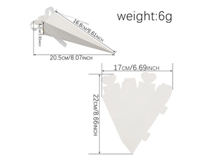 Detail showing dimensions of cone-shaped paper candy box with white ribbon for wedding party