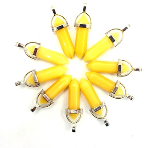 Set van 10 gele zeshoekige kristallen prisma hangers met zilveren metalen oogjes voor DIY
