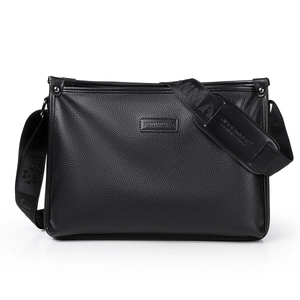 Black litchi pattern men's shoulder bag with wide strap for business and casual use