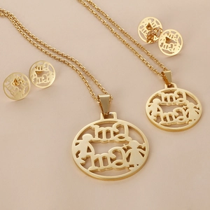 Golden titanium steel Mama jewelry set with hollow circular necklaces and stud earrings