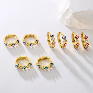 18K gold plated evil eye hoop earrings with colorful enamel and zircon accents