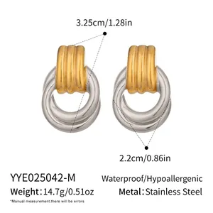 Detailed size and weight specs for gold and silver mixed metal door knocker earrings