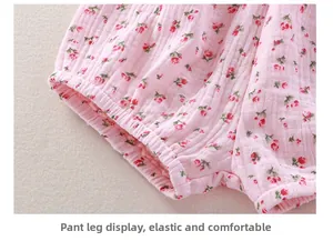 Detailed macro view of elastic leg cuffs on breathable floral cotton baby pajamas