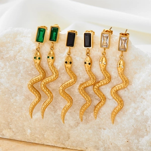 Boucles D'oreilles Serpent Acier Inoxydable Plaqué Or Argent Zircon Rectangulaire Bijoux Animaux Style Français Femmes