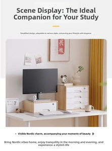 Nordic style wooden desk drawer organizer shown in a minimalist home office setting